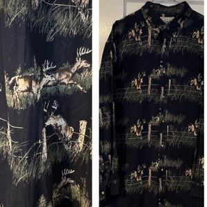Red Head Deer Novelty Print Button Down Shirt with Button Down Collar Size 2X